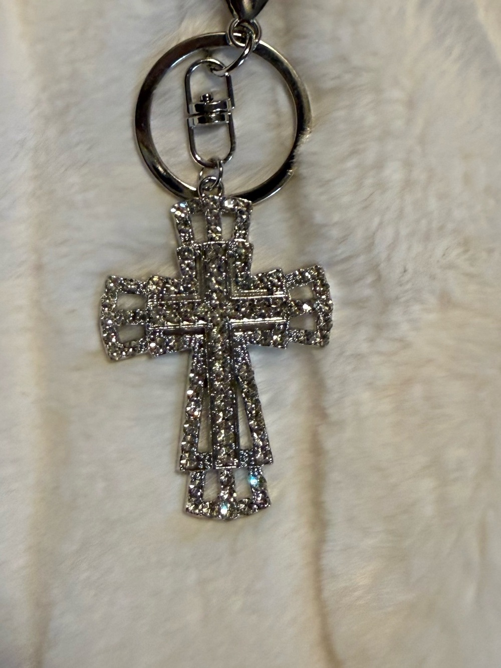 Silver Crystal Cross Keychain - Women Accessories